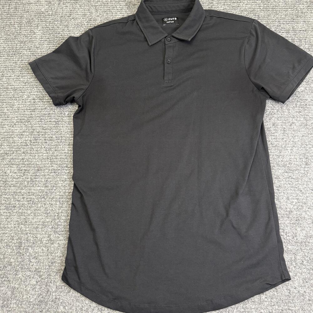 Cuts Polo Shirt Mens Large Black Solid PYCA PRO Curve-Hem Stretch Casual